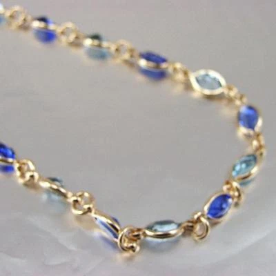 Collier cristal De Swarovski couleur Bleu Plaqué Or 18 Carats Bijoux Femme - Photo 1/4