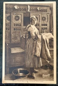 Vintage French Sepia Postcard Amaury Pont-Aven 1930s Traditional Dress - Picture 1 of 2