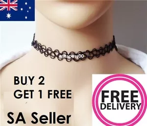 TATTOO CHOKER NECKLACE Black, Stretchy - SA & Australian Supplier - Picture 1 of 2