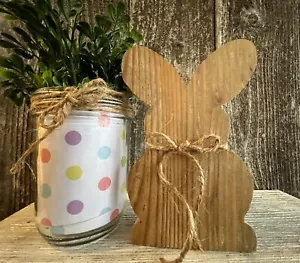 Easter BUNNY Tiered Tray Rabbit Farmhouse Spring Shelf Decor Rustic Wood HP - Picture 1 of 6