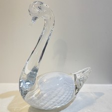 Vintage Art Glass Signed White Swan By FM KONSTGLAS RONNEBY Made In SWEDEN