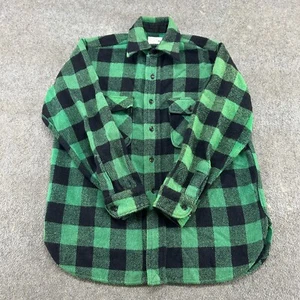 VINTAGE Towncraft Jacket Mens M Green Black Button Up Shirt Wool Mackinaw 70s - Picture 1 of 8