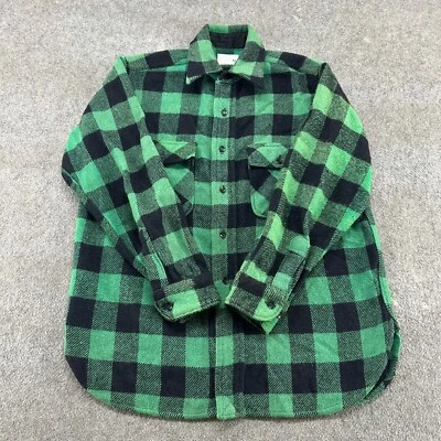 VINTAGE Towncraft Jacket Mens M Green Black Button Up Shirt Wool Mackinaw 70s - Image 1 of 4