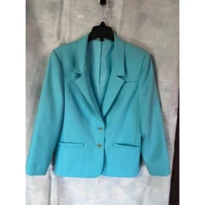 Vintage Blazer Turquoise Robin Egg Blue Button Front Career Jacket Size 18 - Picture 1 of 6