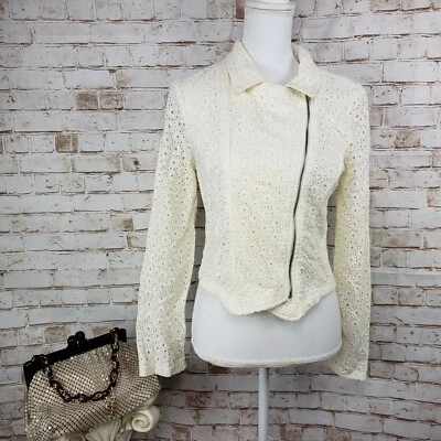 Blazer Chaqueta Recortada Nueva con Etiquetas Maurices Talla Pequeña Crema Ojales Estilo Moto Cremallera Frontal Foto 1 de 4