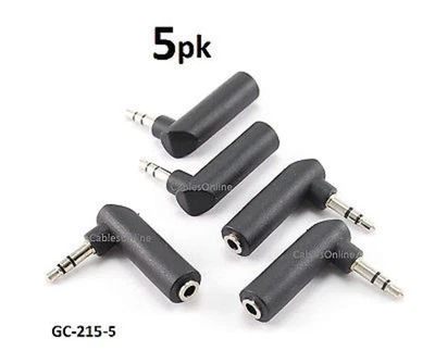 5-PACK Right-Angle 3.5mm Stereo Male to Female Audio Adapter - GC-215-5 - Image 1 of 2
