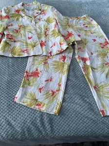 Rena Rowan Woman's Sz 12 Pant Suit Botanical Floral Linen Rayon Cropped Pants - Picture 1 of 24