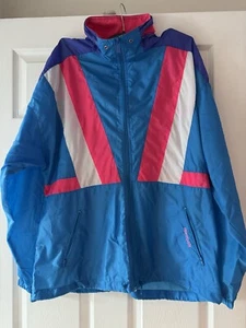 Vintage 90s Reebok Sport Windbreaker Track Jacket Men’s Blue Neon Pink - Large - Picture 1 of 8