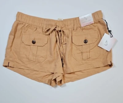 Happily Grey Women's Lightweight Linen Blend Tan Baggy Utility Shorts Size Large - Image 1 of 4