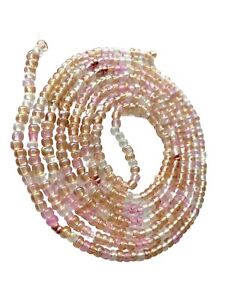 Cravate africaine à la taille perles rose pastel + chaîne ventre claire 50" élastique