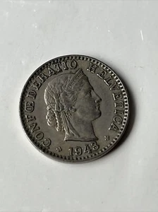 1943 SWITZERLAND CONFOEDERATIO HELVETICA 20 RAPPEN COIN (1) - Picture 1 of 2