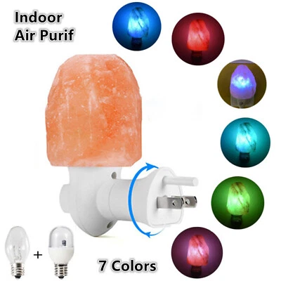 Lámpara de Sal del Himalaya 2 Piezas Cristal Natural Tallado a Mano Enchufe Luz Nocturna 7 Colores Foto 1 de 4