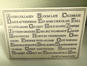 ABC'S of Ageing Gracefully Plaque by House Parts R. Stewart with Hang Tag - Picture 1 of 6