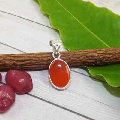 Gradevole Rosso Corniola Gemma 925 Argento Sterling Fatto a Mano Ciondolo - Immagine 1 di 4
