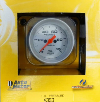 Auto Meter 4353 Ultra Lite Pro Comp Electric Oil pressure Gauge 0-100 PSI 2 1/16 - Image 1 of 2