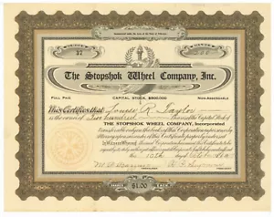 Stopshok Wheel Company, Inc. Aktienzertifikat. 1917 - Bild 1 von 1