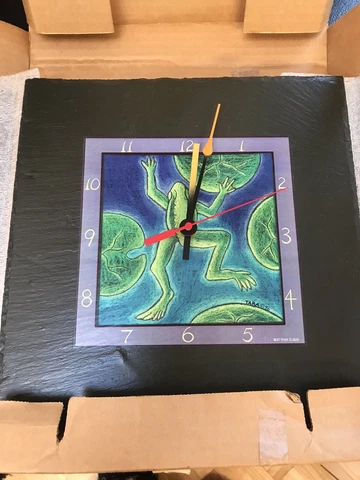 FROG Design 12"x12" Real Slate Tile Pendulum Wall Clock by TARA Pink Cloud NEW Cover
