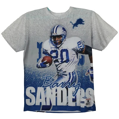 Barry Sanders 底特律狮子会 Mitchell & Ness NFL 中号衬衫灰色蓝色全新带标签 — 第 1/4 张图片