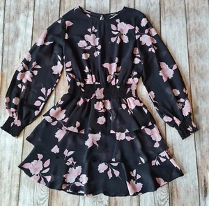SR Damen Chiffonkleid - Gina Trikot - Schwarz Blumen - Volants-42 - sehr GUT!*@* - Bild 1 von 7