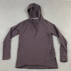 Athleta Hoodie Womens Medium Brown Drawstring V-Neck Thumb Hole Cotton Pullover - Picture 1 of 13