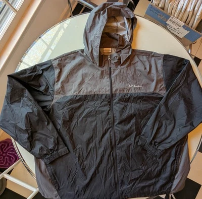 Columbia Men’s 4X Windbreaker Jacket Gray Black Hooded Lightweight Full Zip Plus - Image 1 of 4