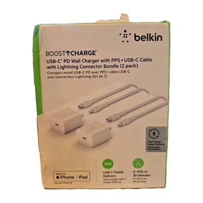 Belkin MFi-Certified 20W Fast Wall Charger + USB-C Lightnin Cable (2pk) - Image 1 of 4