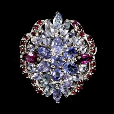 925 Sterling Silver Ring Marquise Rhodolite Tanzanite Gemstone Jewelry Size 9 - Image 1 of 4