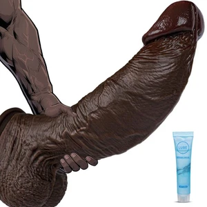 10.5'' Realistic Huge Thick Black Dildo - 8.6 Inch Girth Big Curved Dildo wit... - Picture 1 of 6