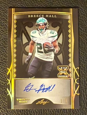 2022 Leaf Trinity Breece Hall 1/1 Rookie Auto! Gold And Black 1/1 RC Auto!!!🔥🤩 - Image 1 of 2
