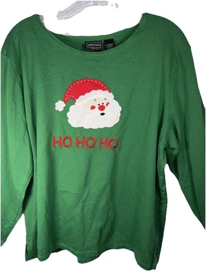 Camisa Top Bobbie Brooks Verde Manga Larga Navidad Apliques Papá Noel Mujeres XL Foto 1 de 4