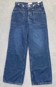 NEU We The Free Free People Palmer Bündchen weites Bein blau Jeans 26 x 30 Knopfleiste - Bild 1 von 9