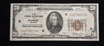 1929 $20 Federal Reserve Bank Note Richmond - Image 1 of 2