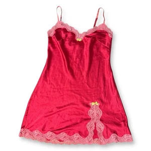 Y2K Vintage Victoria's Secret Chemise Satin Slip Dress Hot Pink Lace Bows XS - Picture 1 of 8