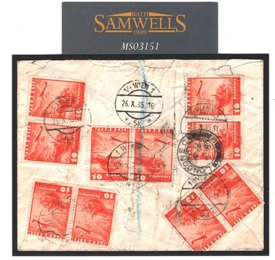 AUSTRIA EXPRESS AIR MAIL Vienna Cover GB *EXPRESS FEE PAID* 1935 MS3151 - Image 1 of 4