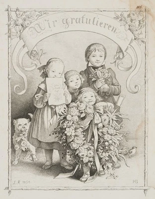 BÜRKNER (*1818) nach RICHTER (*1803), Wir gratulieren,  1854, Rad. Romantik - Bild 1 von 4