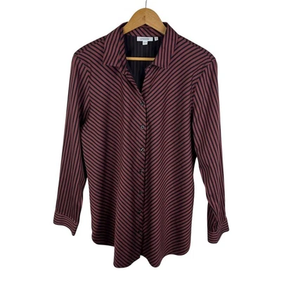 Chicos No Iron Stripe Tunic Top Size 2 US 12 Button Up Oversized Office Career - Image 1 of 4