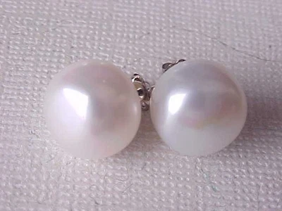 PENDIENTES 12MM AAA PERLAS BLANCAS GENUINAS ORO BLANCO SÓLIDO 14K Foto 1 de 4
