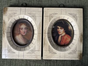 Par de pinturas antiguas de retrato en miniatura de JH Gillespie “similitudes” EM226 - Imagen 1 de 6