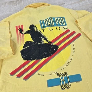 VINTAGE 1985 Men's M Ocean Pacific Euro Tour Surfer Graphic Camp Hawaiian Shirt - Picture 1 of 11