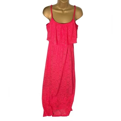 Bailey Blue Crochet Overlay Maxi Dress Ruffle Trim Hot Pink M - Image 1 of 4