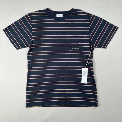 Saturdays Randell Stripe Tee Men’s XL Charcoal Striped Short Sleeve Shirt - Image 1 of 4