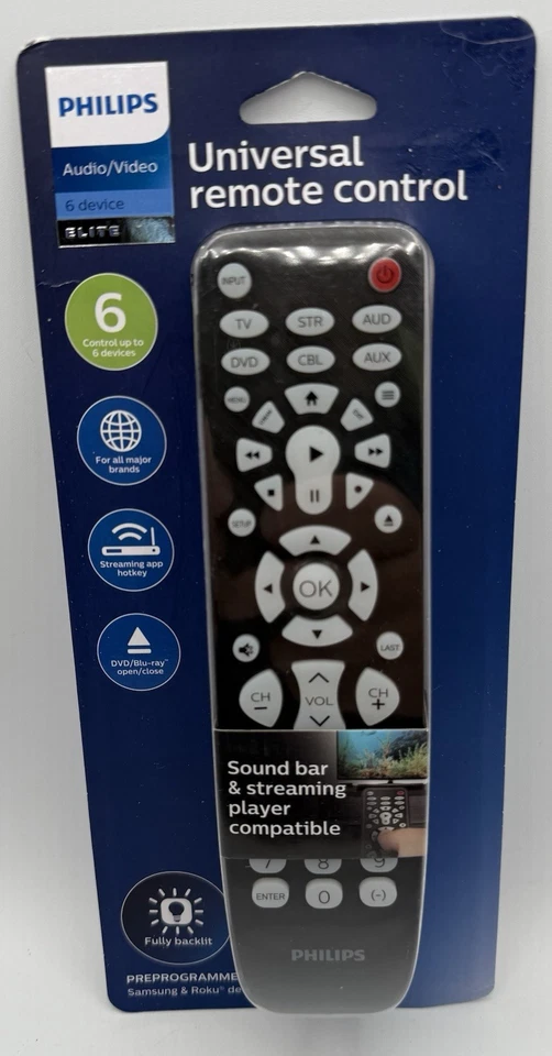 Philips Universal TV Remote Control SRP9368D/27 6 Devices Backlit Sound Bar  NEW - Image 1 of 4