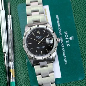 Rolex Mens Watch 15210 Date Black Dial 34mm Stainless Steel Oyster Band w/ RSC - Picture 1 of 9