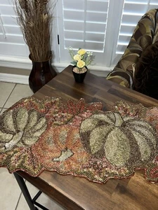 Beaded Pumpkin Patch Table Runner 36" x 13" Celebrate Fall Novelty Decor - Picture 1 of 4