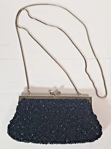 Black Beaded Valerie Stevens crossbody evening bag with Strap - Picture 1 of 3