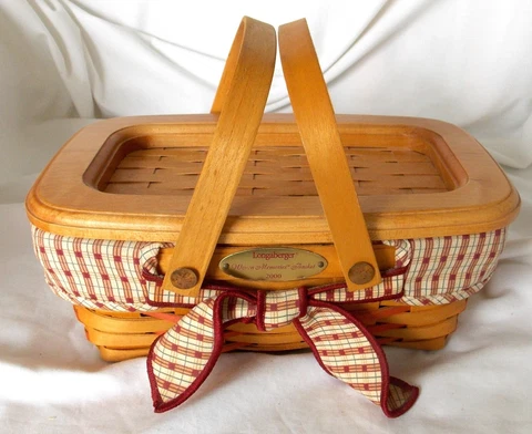 Longaberger 2000 Woven Memories basket Homestead memories liner & RARE lid EUC Cover