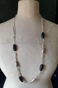 vintage gemstone jewel necklace ONYX AND TIBETAN SILVER - Picture 1 of 2