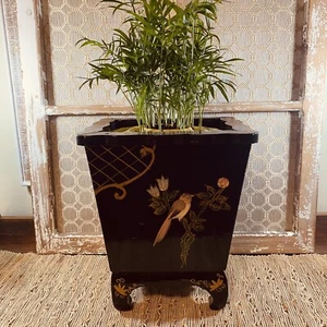 MCM Laca Chinoiserie Pájaro Floral Madera Maceta o Cubo de Rechazo Soporte con Patas - Imagen 1 de 21