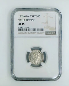 Italy 1863M BN 50 Centesimi-Victor Emmanuel II VALUE REVERSE XF45 NGC Silver 835 - Picture 1 of 4