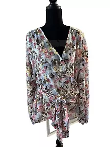 Blusa para mujer Lane Bryant 28 clásica corta transparente envoltura completa floral manga larga - Imagen 1 de 10